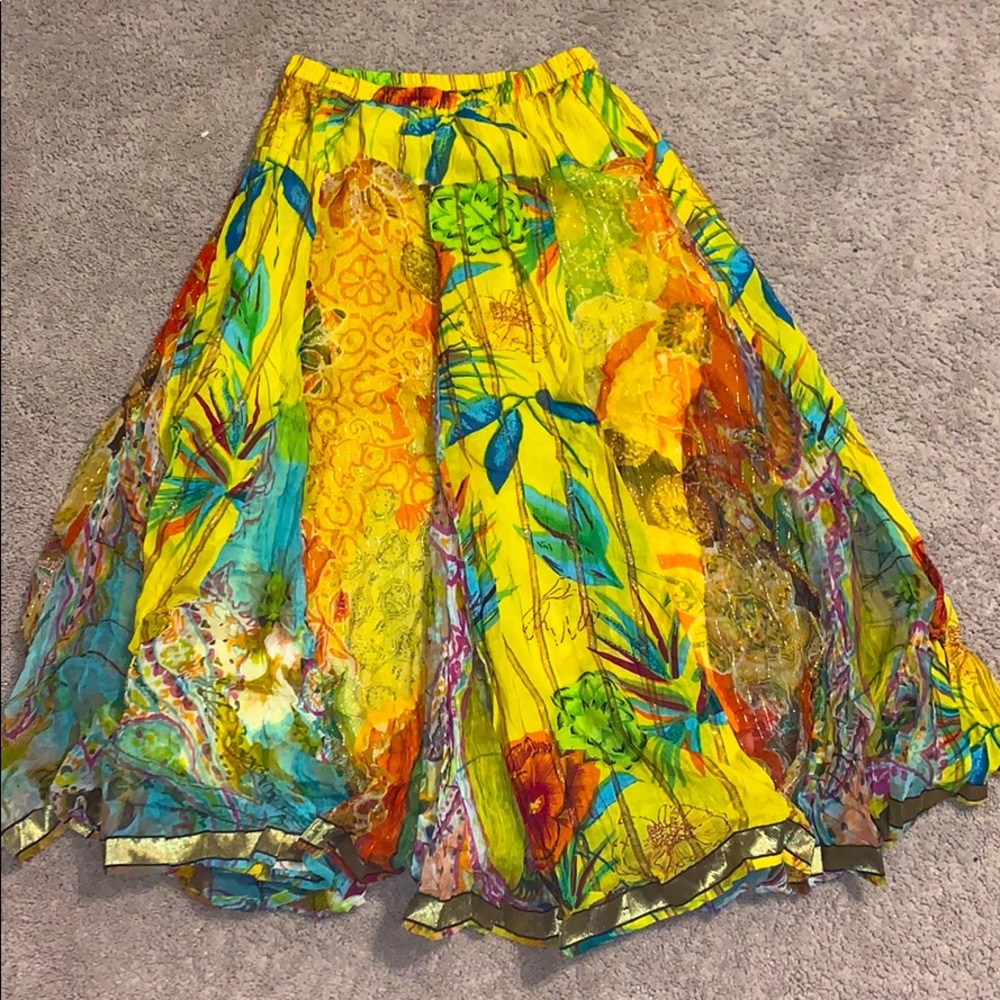 vibrant yellow floor length skirt